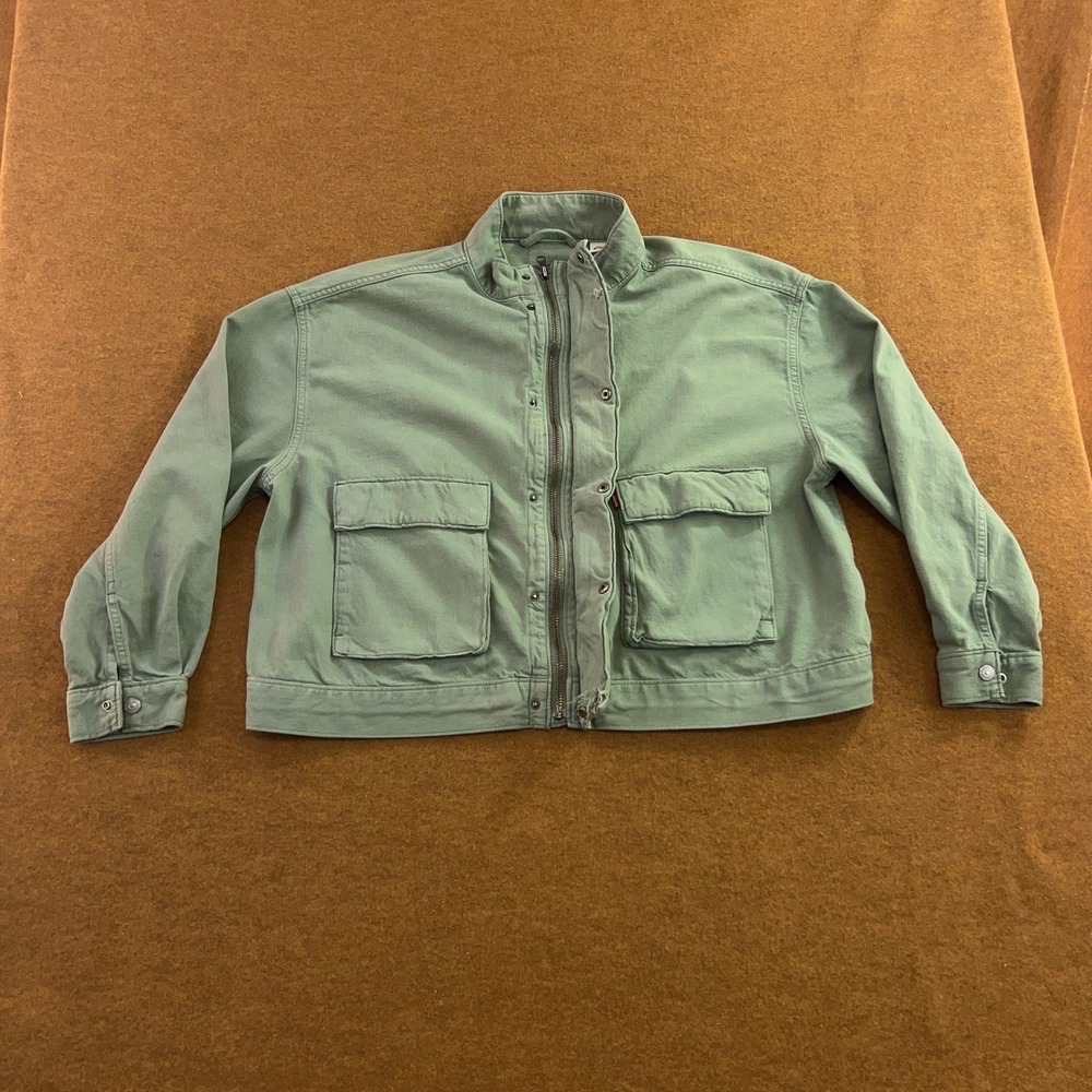 Levi's Premium Womens Large Green Cropped Utility Cargo Full Zip Jacket *Flaw